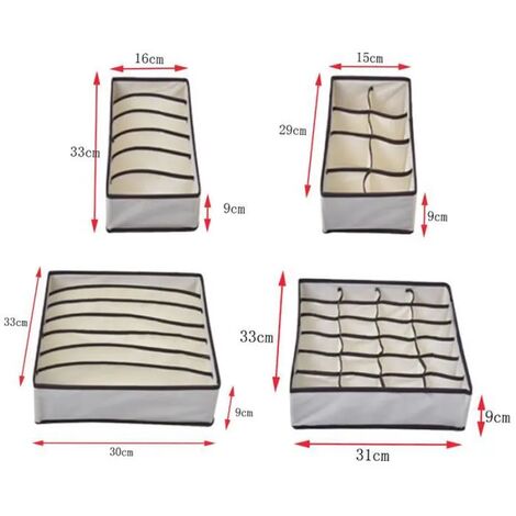 4 Pack Organizzatori di cassetti pieghevoli di diverse dimensioni, calze e  biancheria intima