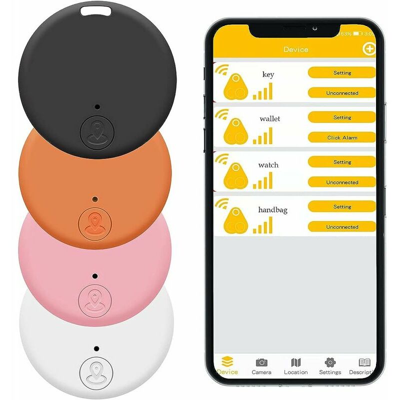 4 Pack Mini Gps Tracker Rond Caché Petit Portable Extérieur Smart Key  Finder Locator Dispositif de Suivi Bluetooth