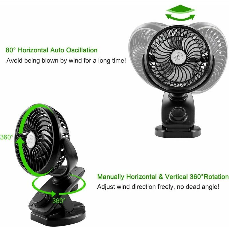 Ventilateur à piles, ventilateur oscillant USB avec batterie