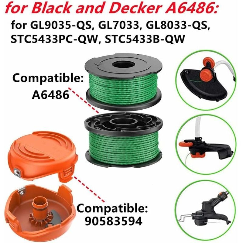 Spool & line. 6m / 2,0mm. GL7033, GL8033, GL9035, Black+Decker