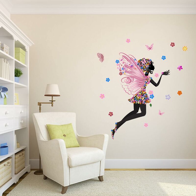 Sticker mural Vwist Papillons - Fille - Chambre filles - Rose - Fée - 120 x  80 CM