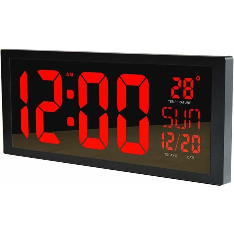 JEVX Grande Horloge Murale numérique, Alarme, éclairage Rouge, Calendrier,  thermomètre, Alimentation, thermomètre (Rouge) : : Cuisine et  Maison