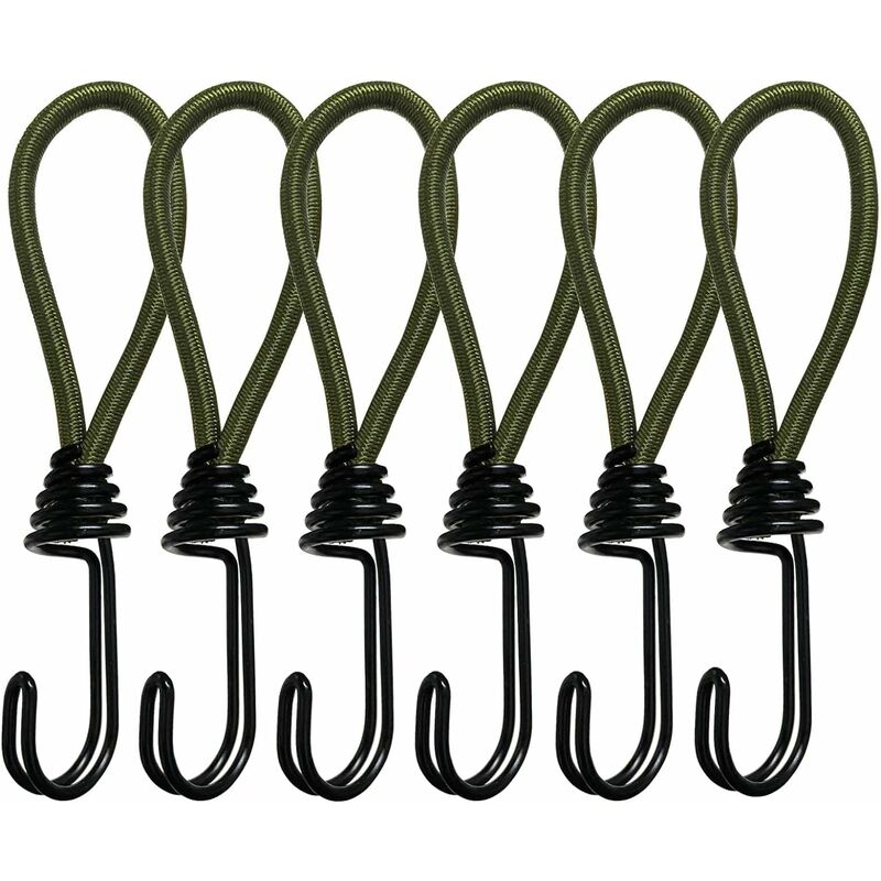 Vert - Cordon élastique 6 pièces avec crochet, tendeur en caoutchouc 15 cm avec  crochet en spirale, pour le camping, les bagages et les bâches