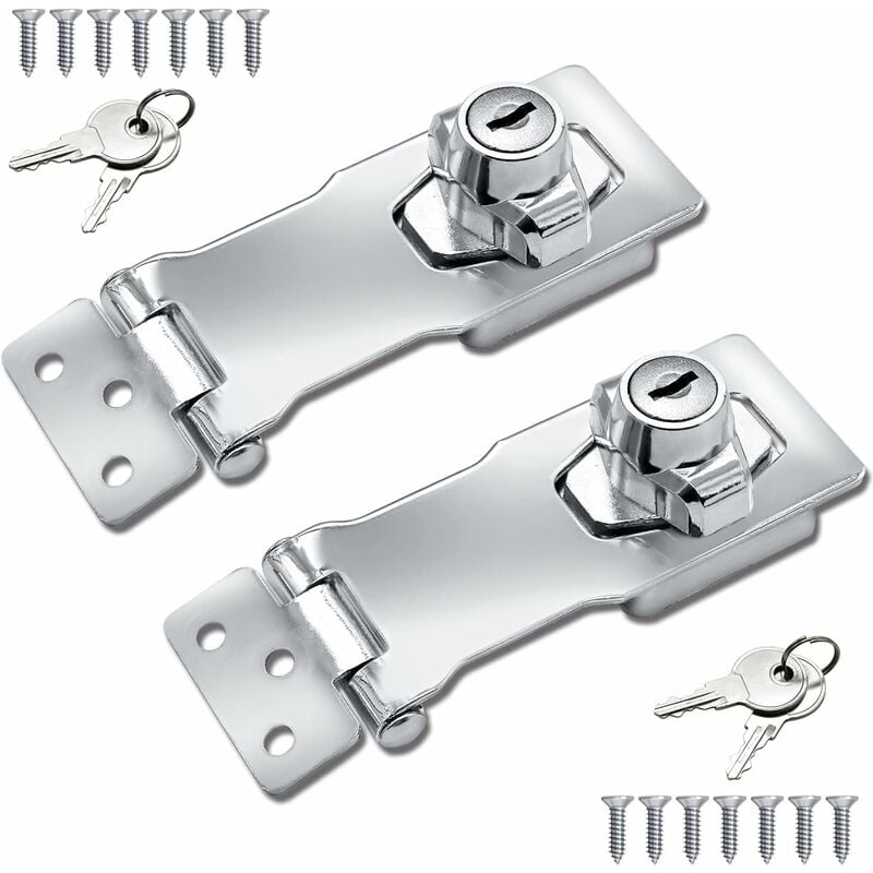 Loquets à Cadenas en Acier Inoxydable 2 Pièces 4 Pouces Fermoir Moraillon  Loquet de Porte avec Vis pour Porte, Meubles, Armoire, Tiroir, Placard et  Jardin, Argent, Irisfr