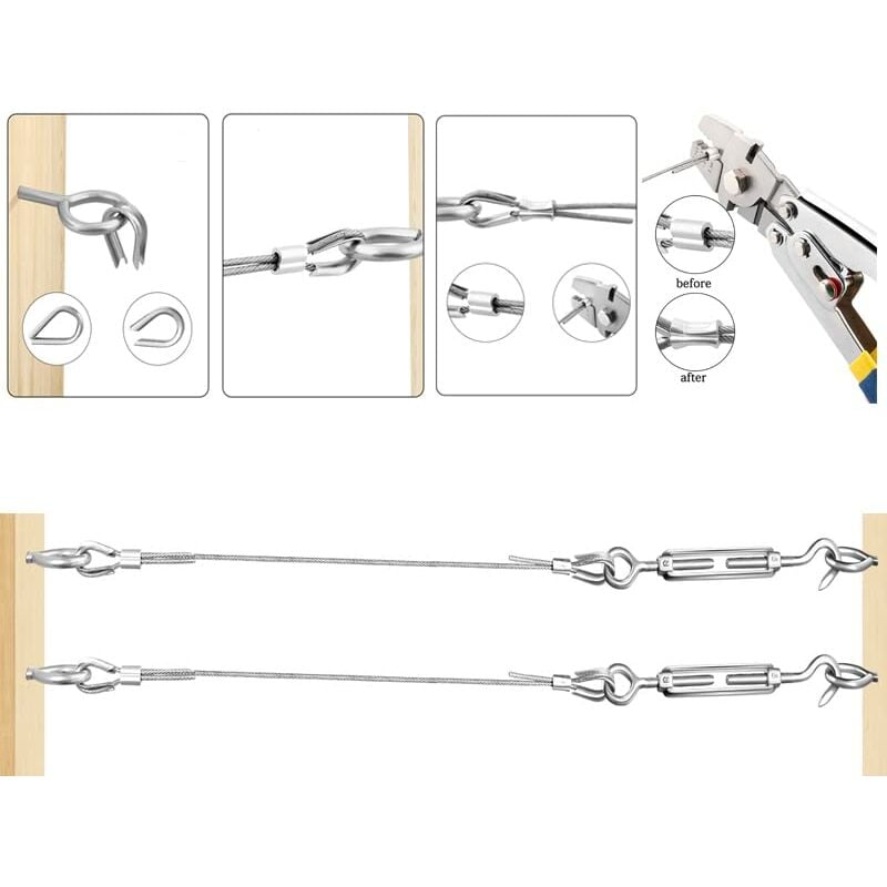 134 Pcs Câble en Acier Inoxydable Kit, Kit de Corde en Acier Inoxydable a  30m*2mm Corde en Acier Inoxydable/Tendeur/Crochet/Serre Cable Acier, Corde