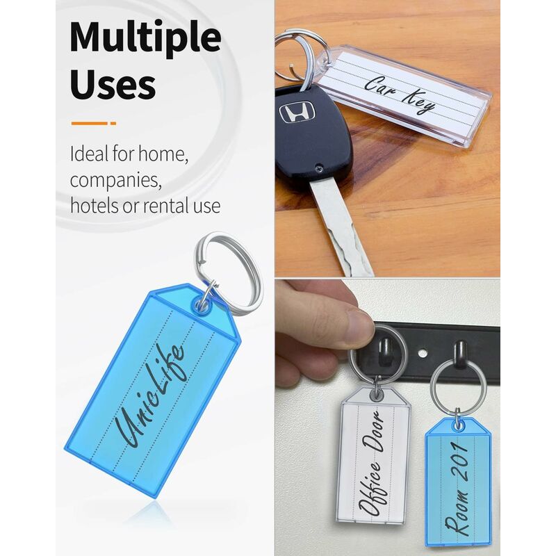 Porte-clés en plastique coloré avec étiquette, porte-clés, étiquettes d' identification de langue, porte-clés