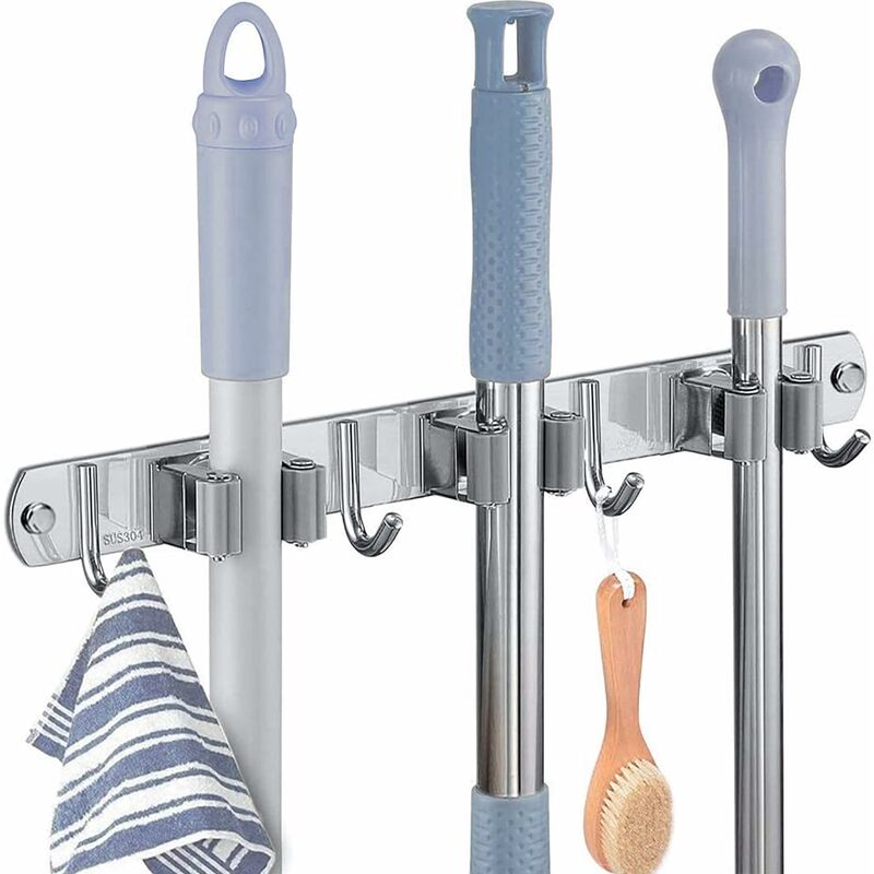 Porte-balai de salle de bain avec crochet facile à utiliser porte-balai  pour balais râteaux parapluie vadrouilles