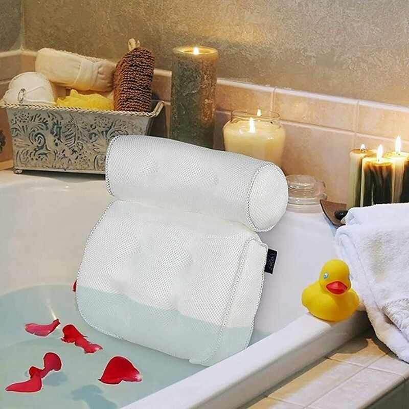 Coussin, oreiller de bain avec ventouses pour baignoire, spa, jacuzzi -  blanc EGK803 - Conforama