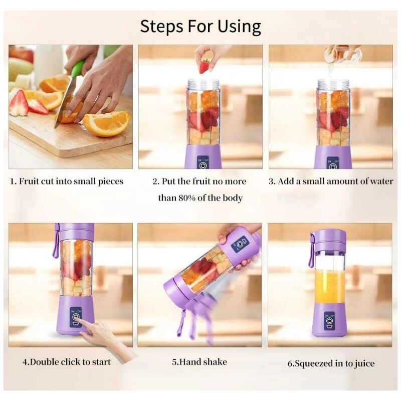 Blender Portable,Mini Blender Smoothie pour shakes et smoothies,Mini Mixeur  380ml avec 6 Lames en 3D,USB Presse Agrume Electrique Presse Jus Pour la  Maison, l'extérieur et les Voyages (Violet clair) : : Cuisine