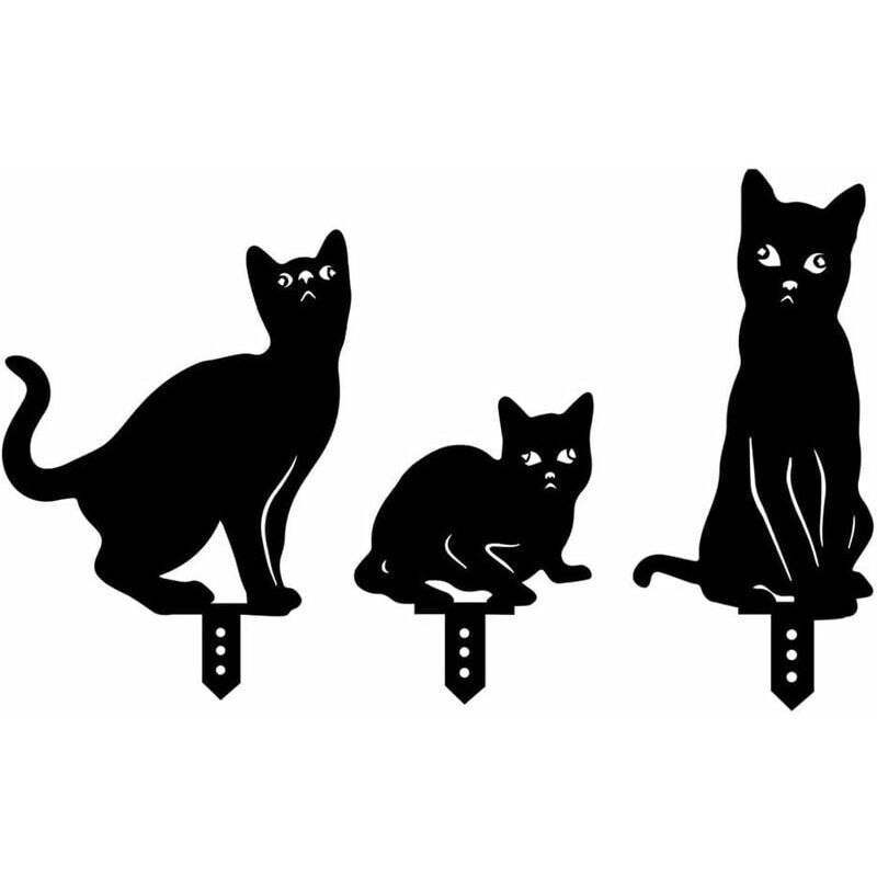 Lot de 3 panneaux de jardin chat noir avec piquets décorations