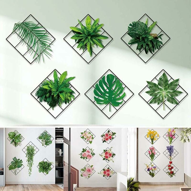 Autocollants Muraux 3D Imitation Plante Verte en Pot, Décoration