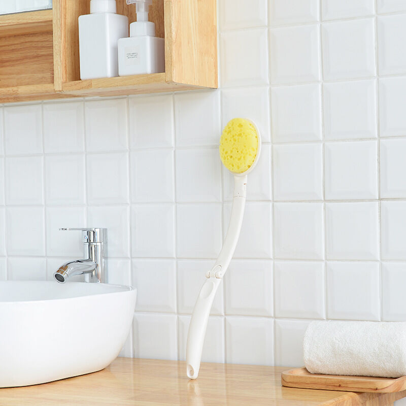 Blanc)Brosse Dos Douche Long Manche Éponge Fleur de Douche Pierre Ponce  Pied 3 en 1 Accessoires pour le Bain