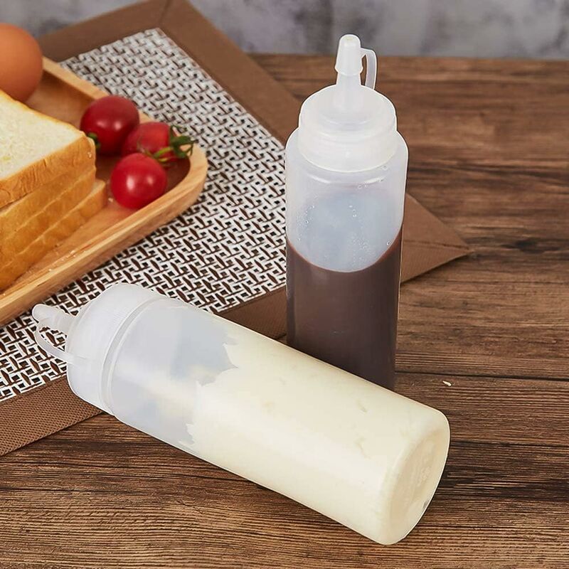 Pack De 4 Bouteilles à Sauce 360 Ml - Souples, Transparentes, Bec Verseur étanche Pour Ketchup, Mayo, Huile - 7