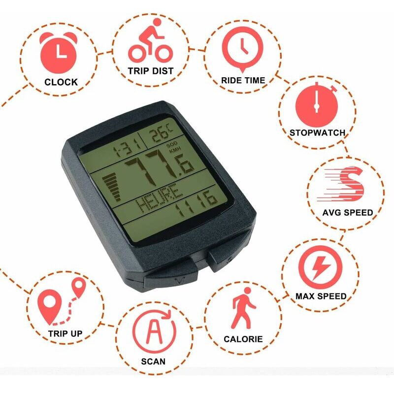 GROOFOO Compteur de Vélo sans Fil IP54 Compteur de Vitesse pour Vélo sans  Fil avec écran rétroéclairé Kilométrique de Vitesse et Odomètre de Route