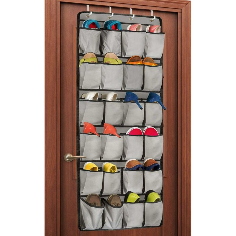 Rangement de Chaussures À Suspendre, Organisateur Chaussures sur la Porte  Gain de Place Range Chaussures pour Porte 24 Poches épargne d'espace avec 3  Crochets pour Cuisine Penderie Chambre Maison 