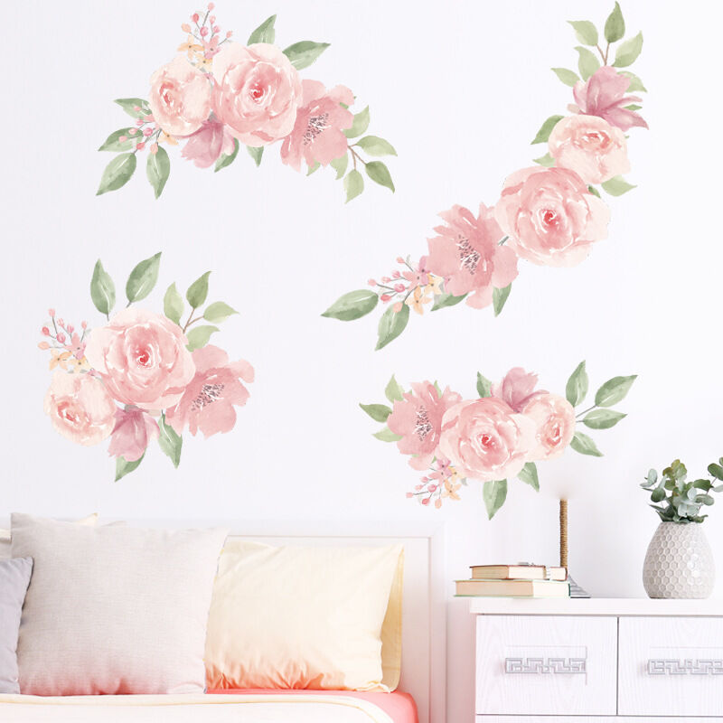 Rose rose stickers muraux aquarelle stickers muraux jardin fleur décoration  murale chambre fille salon bureau