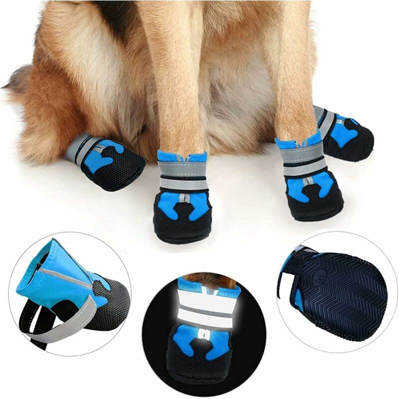 YAODHAOD Chaussure Chien,Bottes Chien Imperméables avec Sangles  Réfléchissantes,Bottes et Chaussons pour Taille Petit Moyenne et Grande  Chien (7