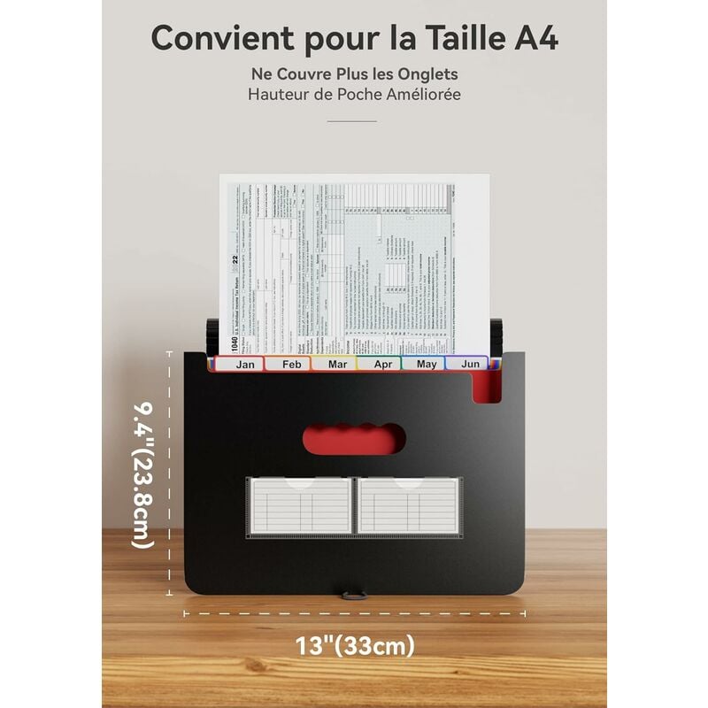 Trieur A4 24 Compartiments avec Couvercle, Rangement Papier Administratif, Range  Document Trieur Pochette à Soufflet, Valisette Organisateur 