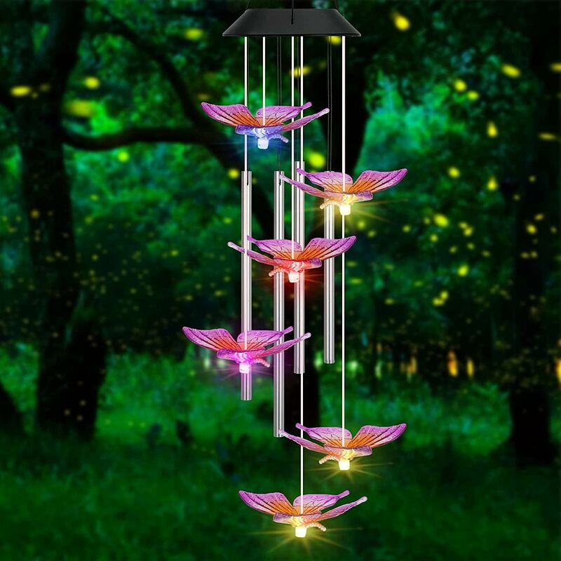 1 pièce carillon éolien à énergie solaire, carillon éolien à papillon LED à  couleurs changeantes avec tube en aluminium pour maman, grand-mère, cadeau  de Saint-Valentin pour le jardin, le patio et la