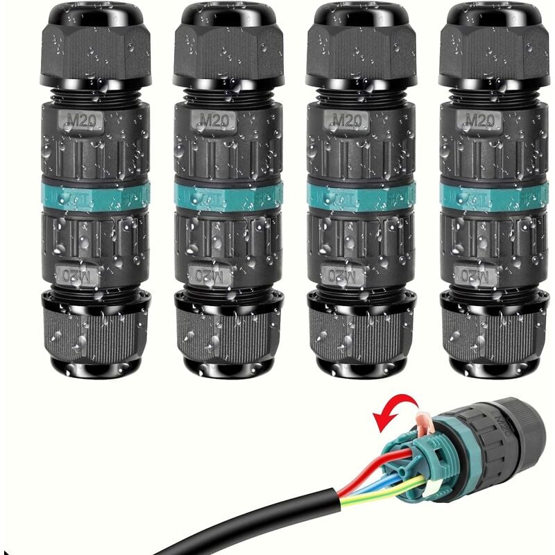 Connecteur électrique de jonction 2 voies, 4 fils, étanche IP 68, 230 V -  450 V