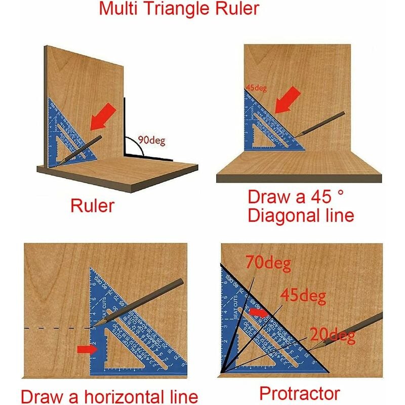 Équerre de charpentier de 17,8 cm, règle triangulaire rouge, règle  triangulaire en alliage d'aluminium de haute précision, outil de mesure  pour ingénieur charpentier (impérial) : : Outils et Bricolage