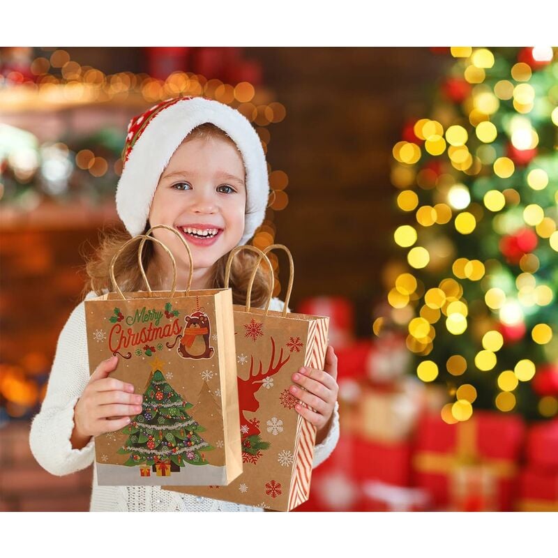Sac Cadeau Kraft Noel 12 Pièces, 6 Modèles Sac en Papier Brun Avec Poignée, Sac  Cadeau Noel Reutilisable Pour les cadeaux, Styles as - Cdiscount Beaux-Arts  et Loisirs créatifs