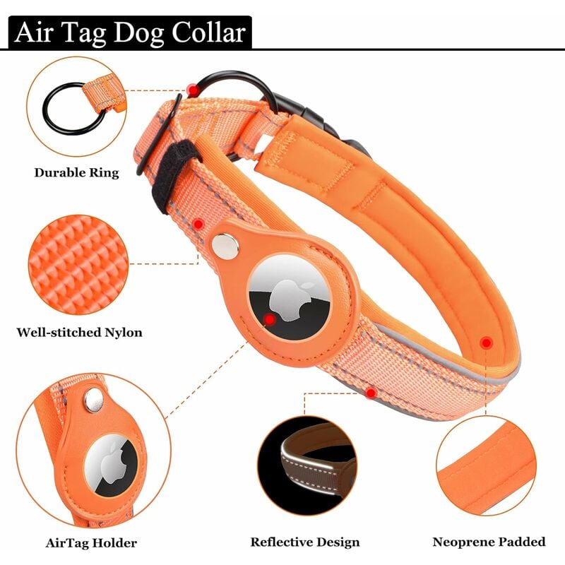 Feeyar – Collier réfléchissant AirTag pour chien, rembourré Apple Air Tag,  collier robuste avec étui de support AirTag réglable, accessoires pour  animaux de compagnie pour chiens de petite, moyenne et grande taille 