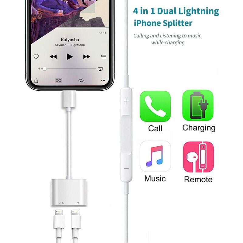 [Certifié Apple MFi] Adaptateur Casque pour iPhone Double Lightning Jack  Aux Câble Audio Accessoires pour Casque Séparateur Compatible avec iPhone