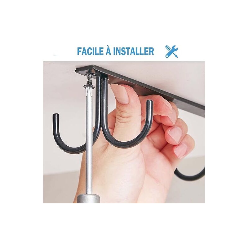 2x Porte-Tasses Suspendu Sans Perçage - Support Mural Pour Tasses à Café - Adhésif Fort - Blanc - Gain De Place
