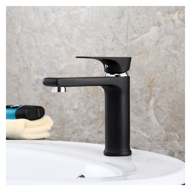 Robinet Noir Cuivre Mitigeur Lavabo Salle Bain Eau Chaud Froid Mate Bassin  Robinetterie Vasque