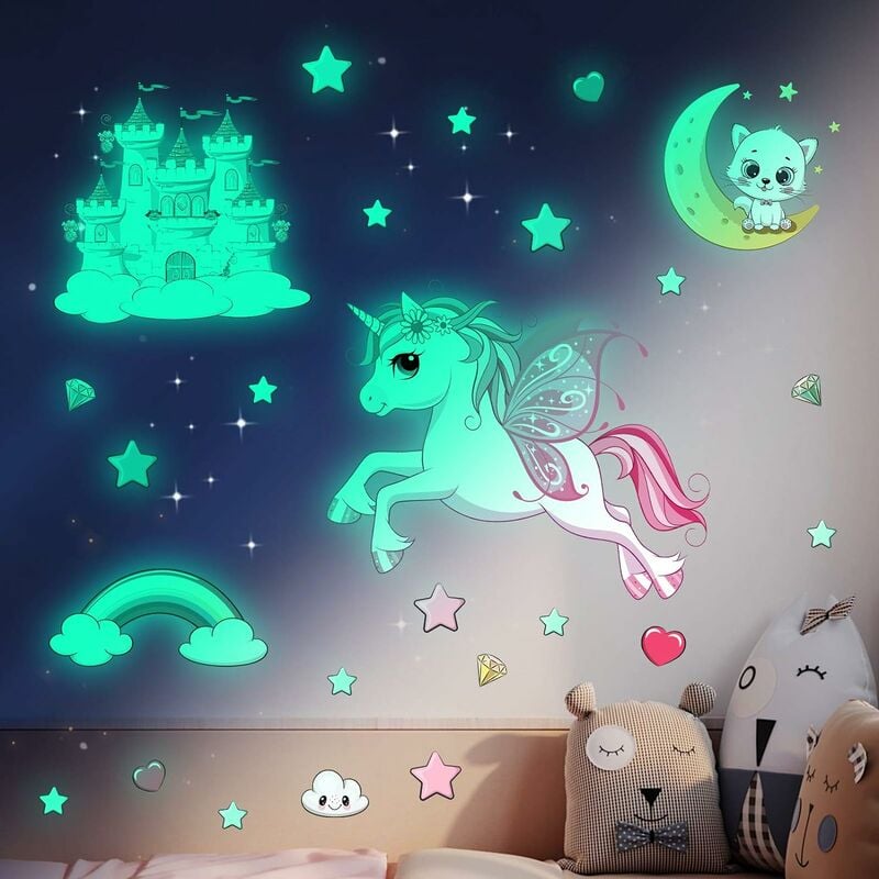 Sticker mural licorne avec des étoiles