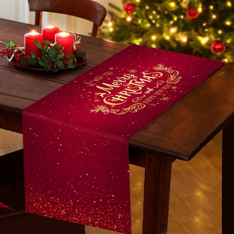 1pc, Nappe Imprimée Cadeau De Noël, Décoration De Noël Nouvel An, Tissu De  Table En Lin