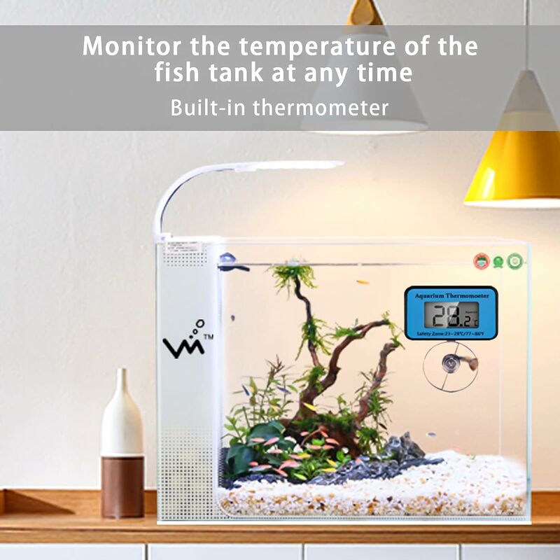Thermomètre LCD Numérique d'aquarium avec Ventouses et Sonde Étanche pour  Aquarium Fish Tank, Reptile Terrarium (2PCS)