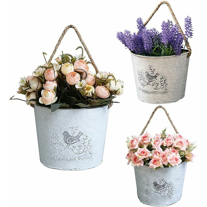 Relaxdays Pot de fleurs mural - lot de 3 - pot suspendu - vases muraux -  pour