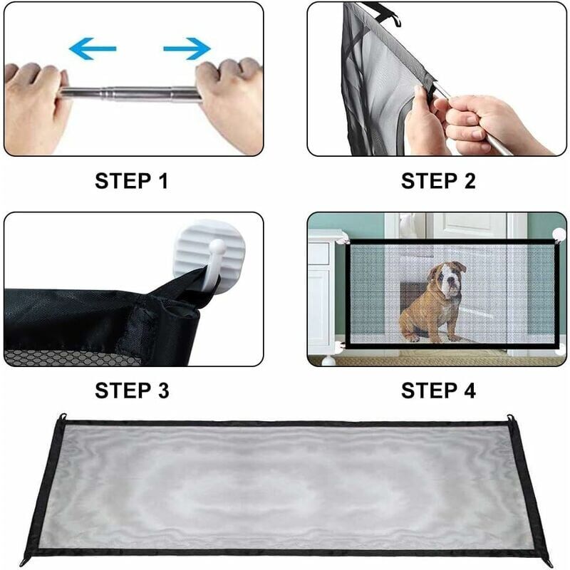 Barrière de sécurité pour chien, porte magique réglable, barrières  rétractables pour animaux de compagnie pour escaliers cuisine pliante  portable (180 x 72cm)