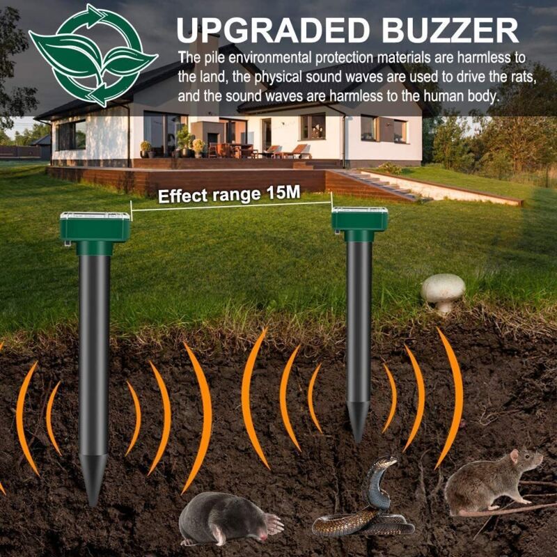 Lot De 4 Répulsifs Solaires Anti-taupes à Ultrasons - Efficace Contre Campagnols, Serpents - Couvre 360 M² Chacun