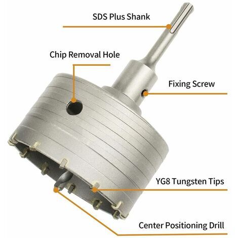 Scie à Cloche Trépan Béton avec Adaptateur SDS Plus 110 mm, Pour Brique Béton Ciment Pierre (100mm+110mm SDS Plus Adaptateur)