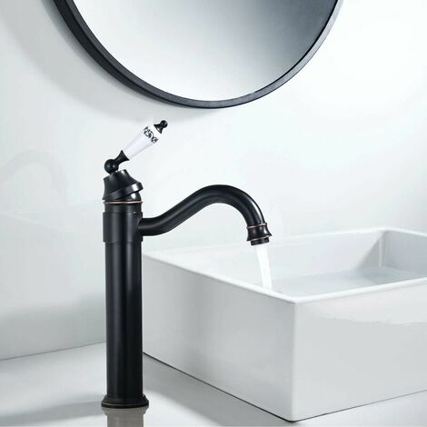 Robinet Lavabo RéTro Noir Haut,Mitigeur Lavabo Pivotant à 360°Robinet Salle Bain,Mitigeur Salle de Bain,Laiton thsinde
