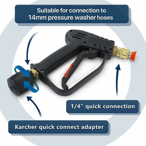 Pistolet de nettoyeur haute pression, 4000 PSI, interface M22 (14 mm) et interface rapide Karcher avec 5 embouts de buse d'eau pour le lavage de voiture