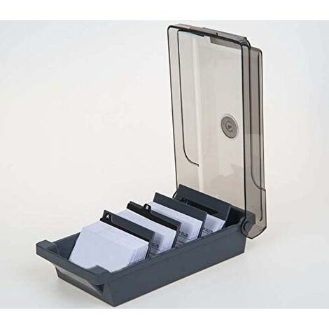 Porte-cartes de Visite,Boîte de Rangement pour Cartes de Visite de Capacité  500 Feuilles avec 4 Panneaux de Séparation et Onglets Index A-Z (gris)