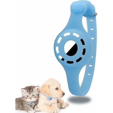 Collier en silicone pour chien (bleu), collier pour chat compatible Airtag  (sans traceur), étui en silicone