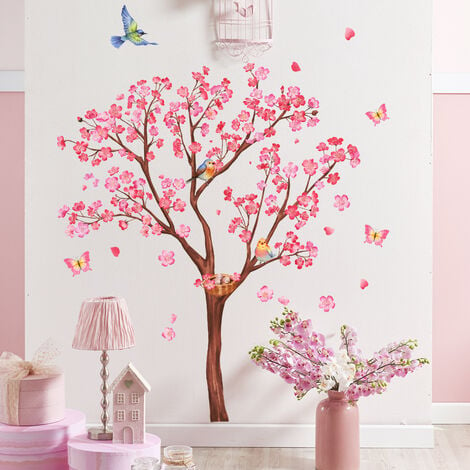 Grand arbre de fleurs de cerisier Stickers muraux rose fleur arbre