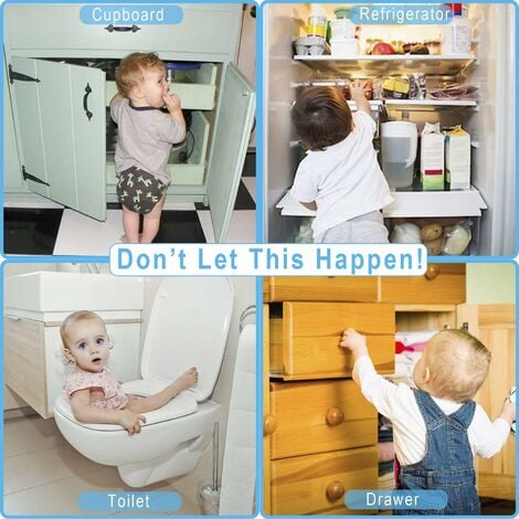 Verrouillage,Betterlife Lot de 10 Loquets Bloque-placards pour Enfants/Bébé, Sécurité autocollante pour tiroirs bébé (
