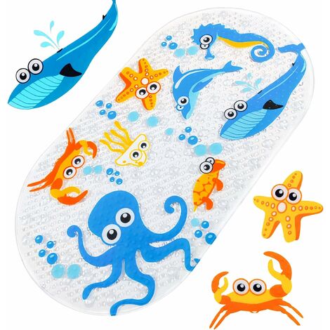 71x38cm tapis de bain antidérapant pour enfants avec ventouses (poisson de  mer), tapis de bain antidérapant