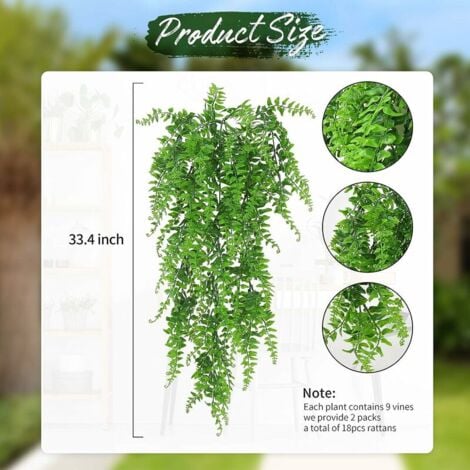 2 Pièces Plante Artifici Fougère de Boston Plantes, Fausse Mur Végétal Artificiel Tombante, la Maison et la Décoration Extérieur de Mariage Déco Automne