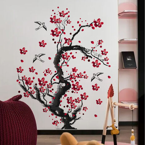 Grand Arbre Fleurs Autocollant Mural Cygne Autocollant Mural Fleur De  Cerisier Dcoration Murale Pour Chambre Salon Bureau (hauteur : 140 Cm)