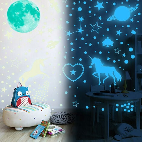 Étoiles phosphorescentes pour plafond, stickers muraux licorne décoration  murale licorne pour chambre de filles lueur lumineuse