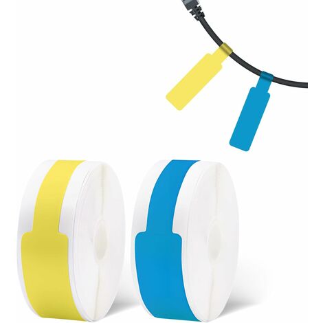 Bandes d'étiquettes pour câbles, [jaune + bleu]. Rouleau d'étiquettes  autocollantes imperméables de 0,5