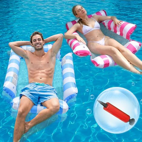 Flotteur de piscine gonflable, lot de 2 flotteurs de piscine pour adultes,  radeaux flottants polyvalents 4 en 1 (selle, chaise longue, hamac
