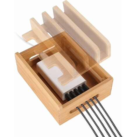 Support de charge en bois de bambou pour téléphone portable compatible  iPhone 12 11 Pro Max